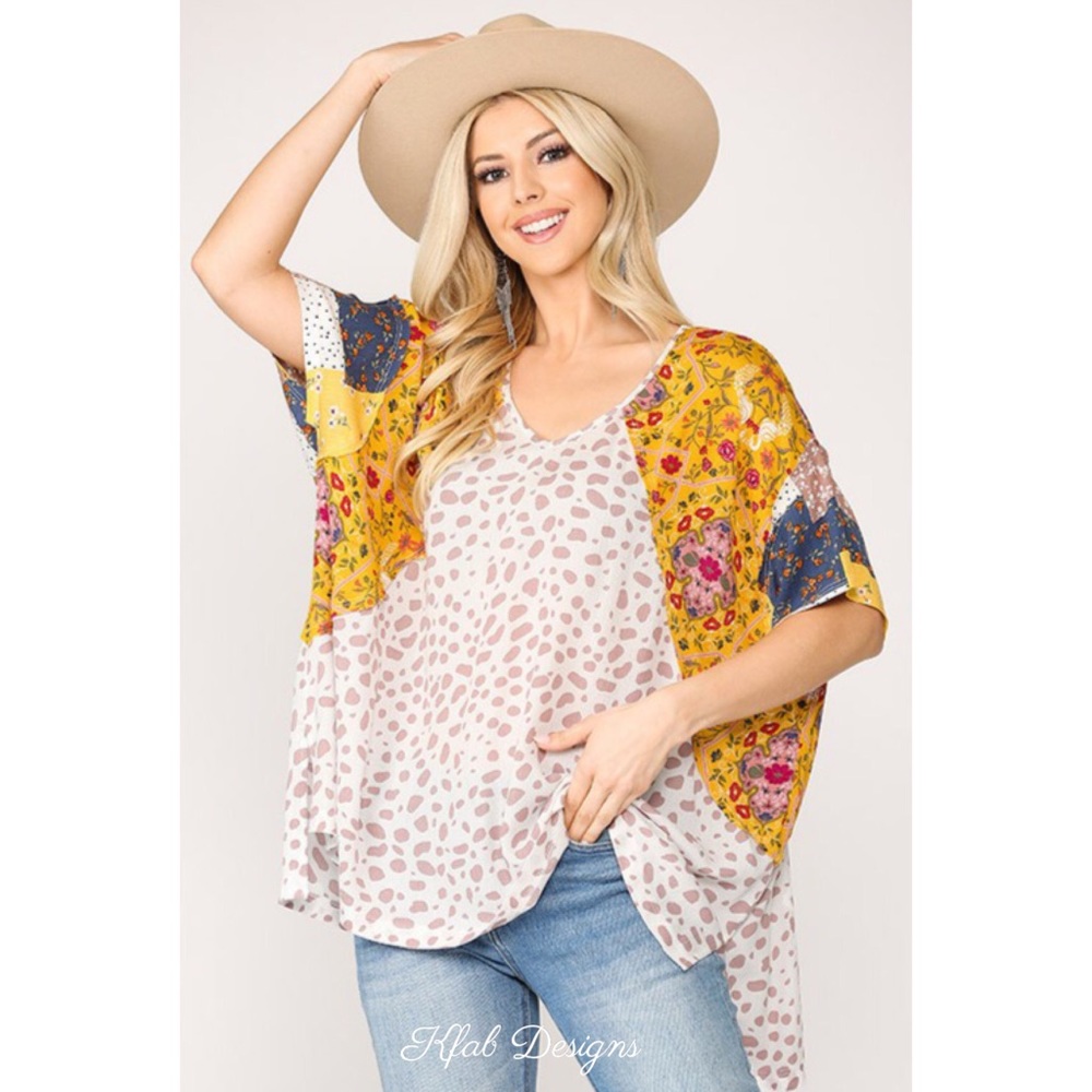 ❤️LAST 1! V Neck Boho Floral/Leopard Hi- Lo Top! - Picture 4 of 7